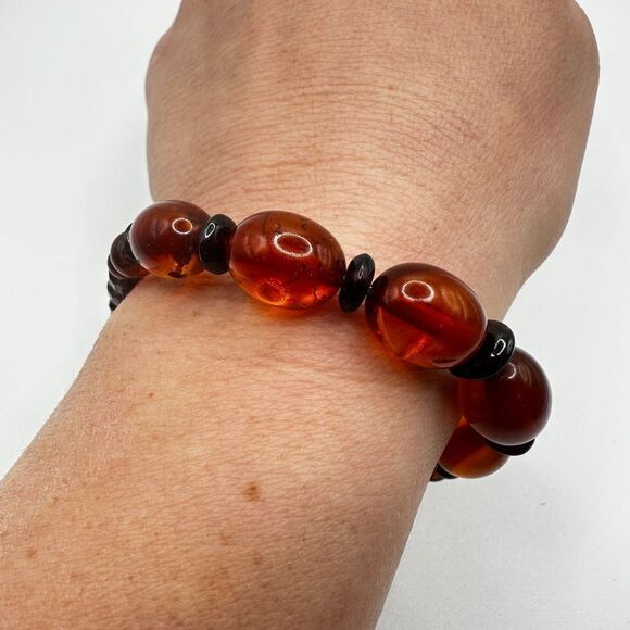 AMAZING Amber and garnet beaded stretchy bracelet! - Picture 6 of 11